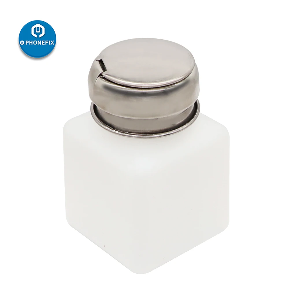 Bottiglia di alcol in plastica liquida antistatica pulita da 200 ml/250 ml con tappo di bottiglia in acciaio inossidabile per la riparazione di pulizia del telefono cellulare