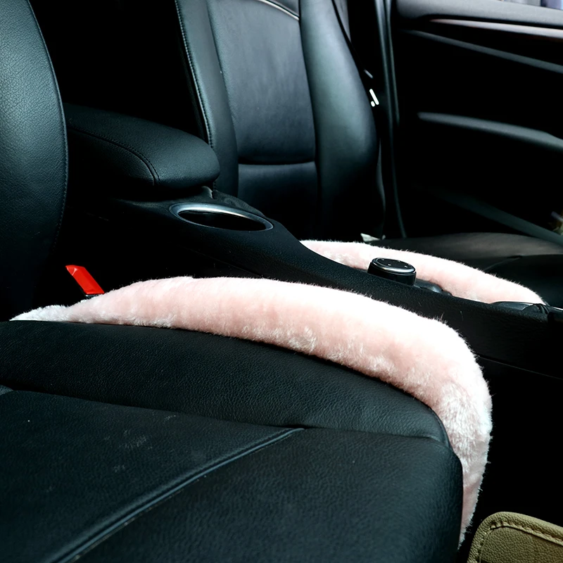 Winter Plush Pink Car Interior Decoration Accessories Set Headrest Pillow Steering Wheel Cover Gear Handbrake Cover Seat Cushion