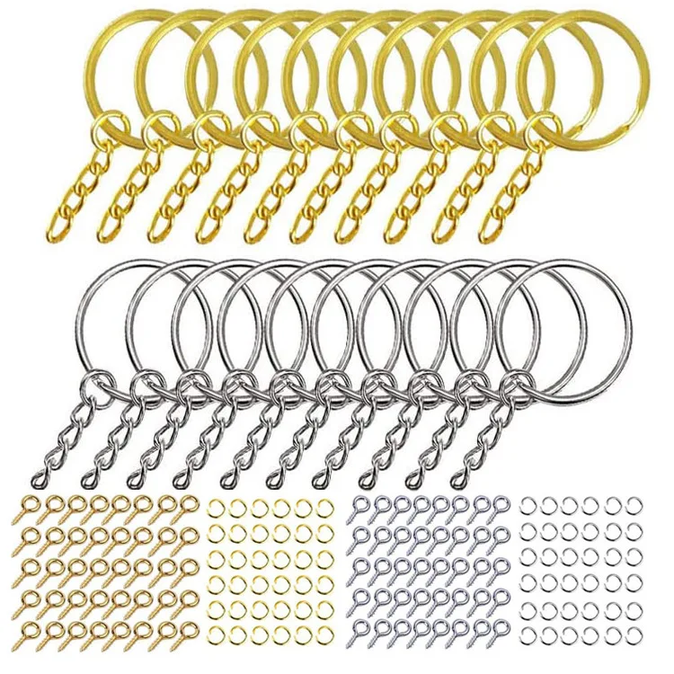 220PCS DIY Metal Keychains With Split Ring Link Silver Gold Color Pendants Holder Rings DIY Key Chains Jewelry Making