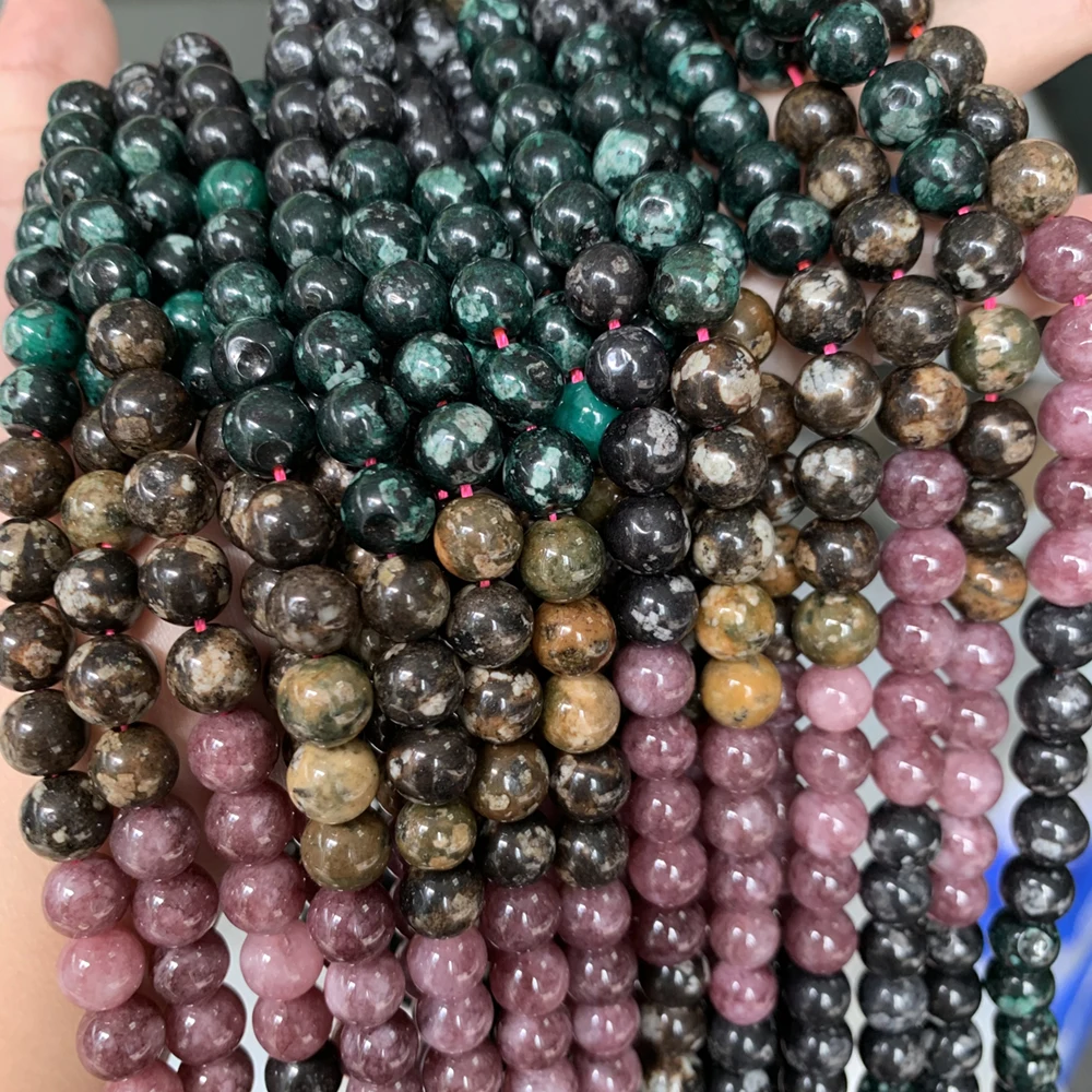 Natural Stone Beads Colorful Tourmaline Round Loose Beads For Jewelry Making DIY Bracelet Earrings Accessories 15''inch 6/8/10mm