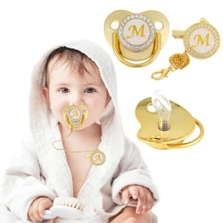 Name Initial Letter Baby Pacifier Clips Luxury Gold Bling BPA Free Silicone Pacifier Rhinestone Infant Nipple Newborn Dummy