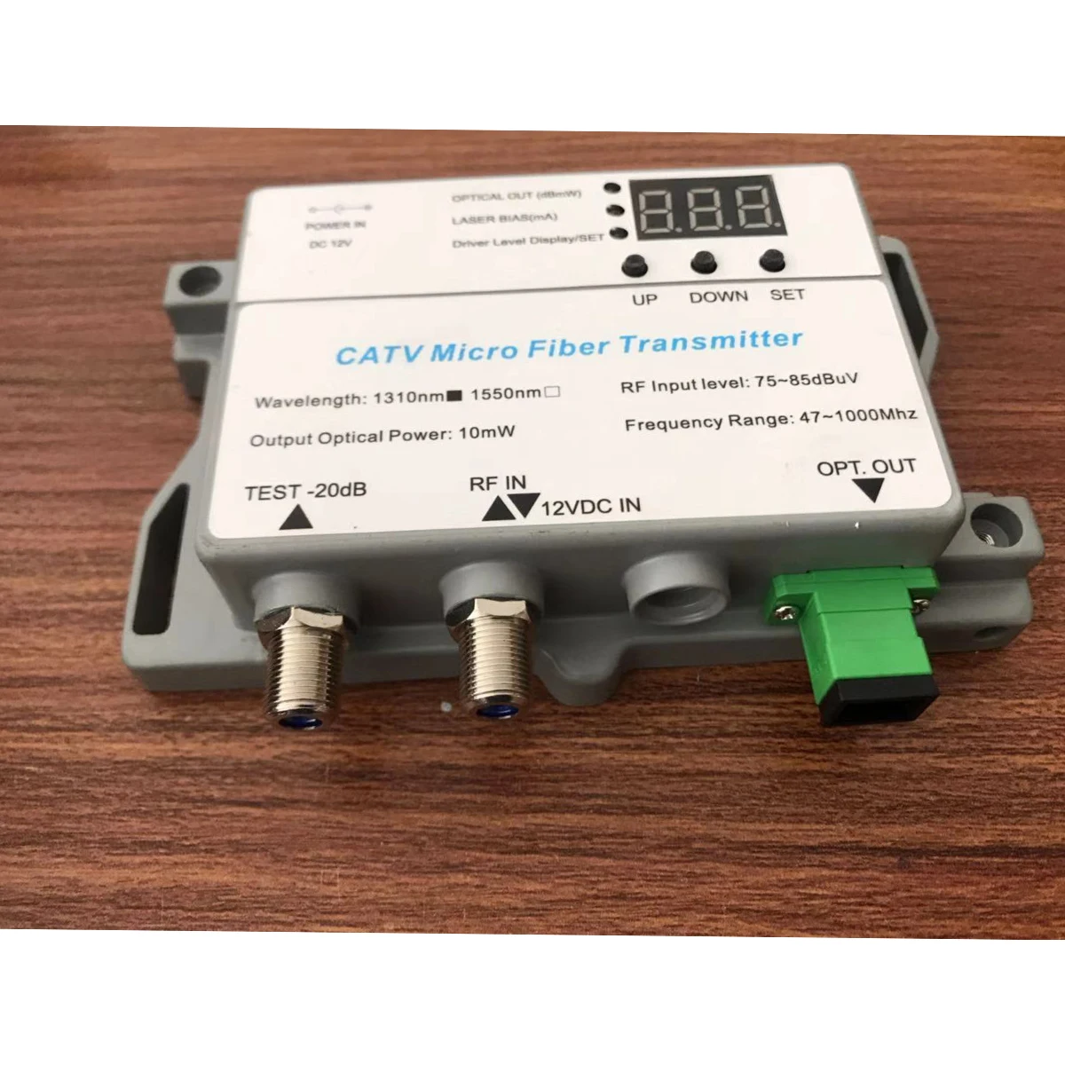 CATV optical transmitter RF to fiber 10mw FTTH 12V DC 1310nm 1550nm CATV with SC APC FTTH optical transmitter Fibre Optica Tool