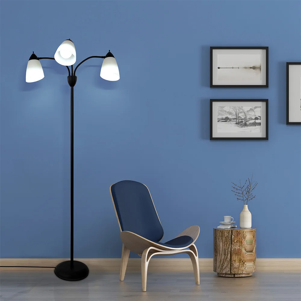 Modern intrustrial E27 Floor lamp black adjustable 3 heads living room stand lamp bedside lamp bedroom Study Office floor light