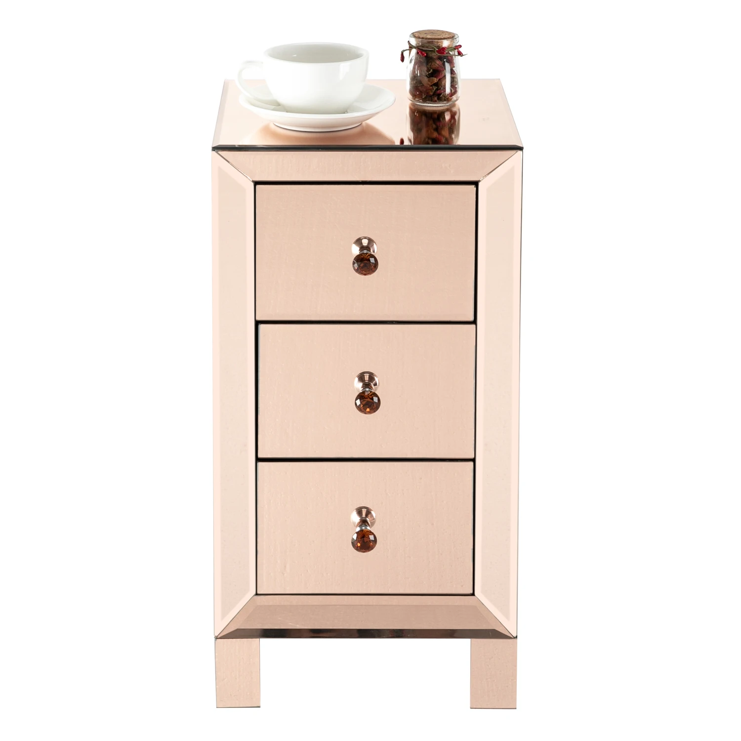 Two Styles  (30 x 30 x 60)cm Mirrored Glass Bedside Table Nigthstand  with Three Drawers Rose In Stock