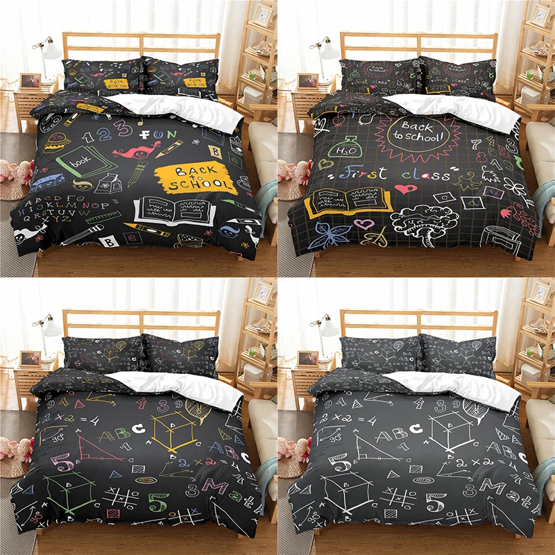 Home Textile Luxury 3D Chalkboard Doodle Print 2/3Pcs Comfortable Duvet Cover PillowCase Bedding Sets EU/US/AU Size