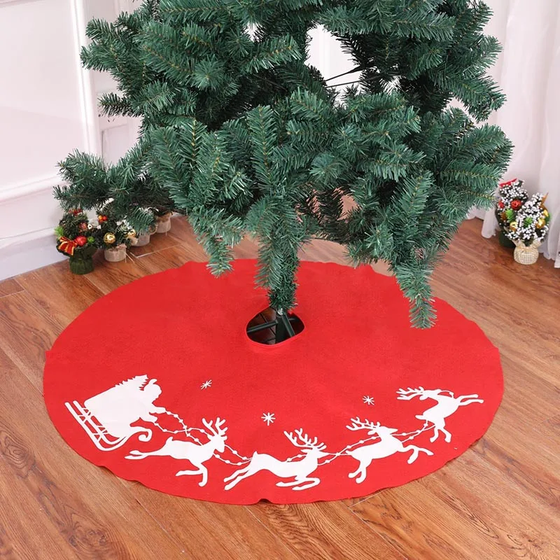 

Christmas Tree Skirt 2022 New Home Hotel Christmas Scene Layout Pure White Plush Red Elk Printed Decorative Tree Bottom Skirt