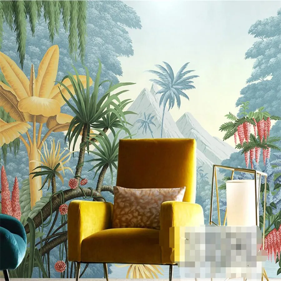 Custom 3D Mural Wallpaper Rainforest Lakeside Western Painting Light Luxury Nordic Tropical Plant Background Wall Decorative Pai