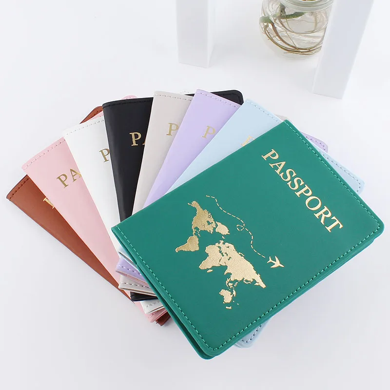 ANKUCOO – couverture de passeport pour Couple, estampage à chaud, carte du monde, pour hommes et femmes, voyage, cadeau de mariage, à la mode