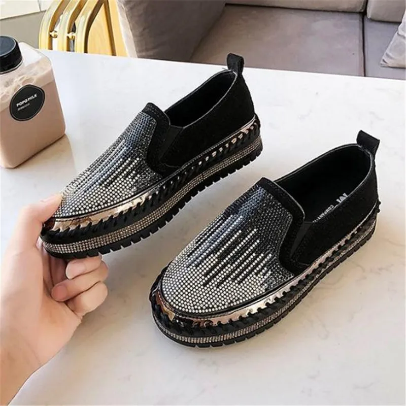 Women Crystal Modis Loafers With Fur All-Match Female Footwear Round Toe Casual Sneaker Clogs Platform shoes