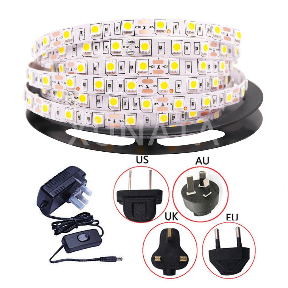 1m 5m taśmy Led światła 12V 5050 SMD 60 led/m taśma LED wstążka z złącze DC ue/US/AU/UK przełącznik wtyczka wodoodporna Home Decoration