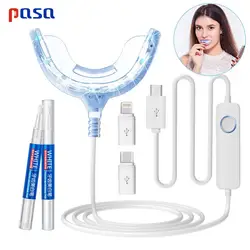 Hot! Portable Smart Cold Blue light LED Tooth Whitener Device Oral Whitening Gel Kit 2 Ports For Android IOS Teeth Bleaching