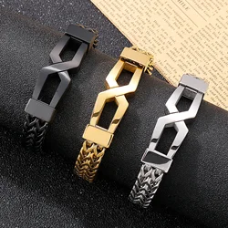 Luxury Stainless Steel Watch Chain Chunky Bracelet Creative Trend Men's Bracelet Shiny Lock Shape Accessories Jewelry Gift