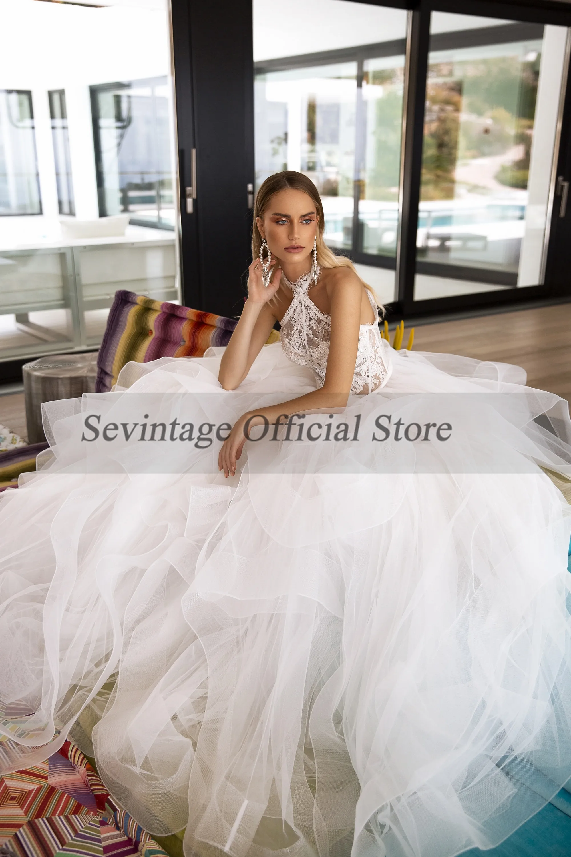 Sevintage abito da sposa principessa Boho Appliques increspature di pizzo abiti da sposa con disossamento Plus Size abito da sposa abiti da sposa