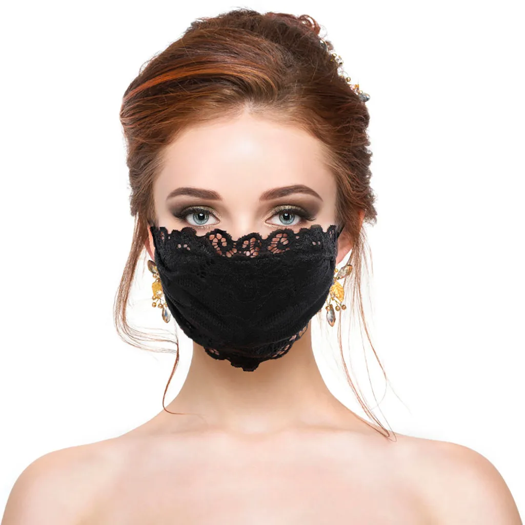 Breathable Washable Fabric Mask Ladies Black Flower Embroidery Lace Adjustable Mesh Thin Breathable Mask Outdoor Mouth Mask