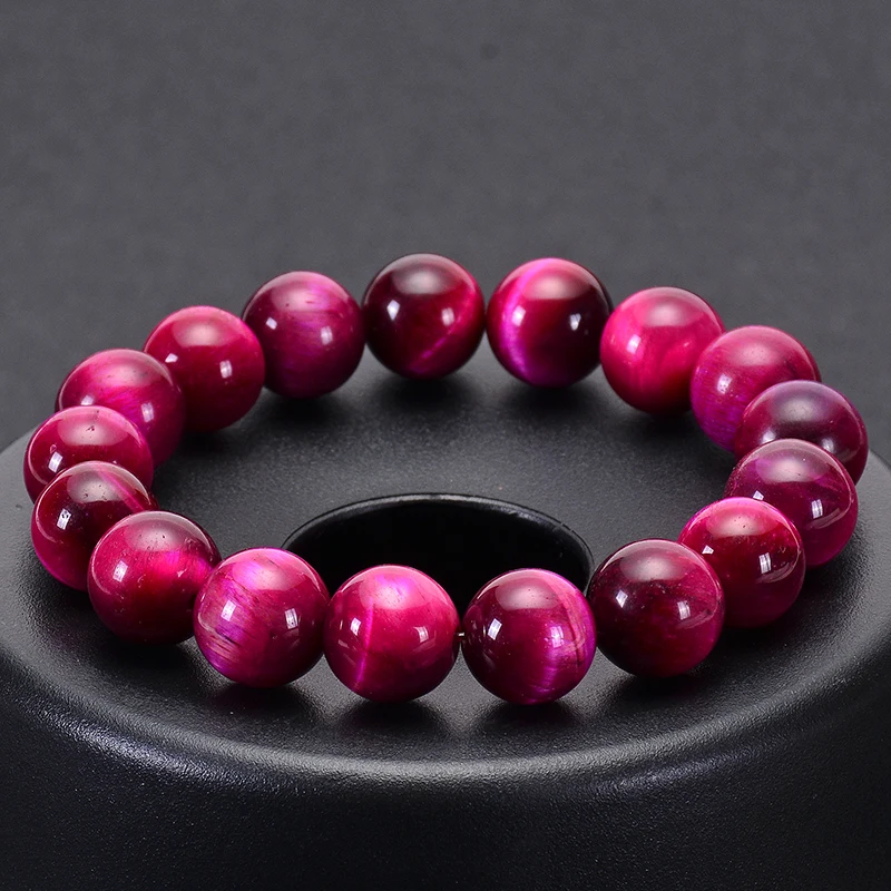 8-12mm Natural Stone Beads Bracelet Charm Pink Red Tiger Eye Stone Bracelets for Women Men Elastic Rope Bangle Yoga Jewelry Gift