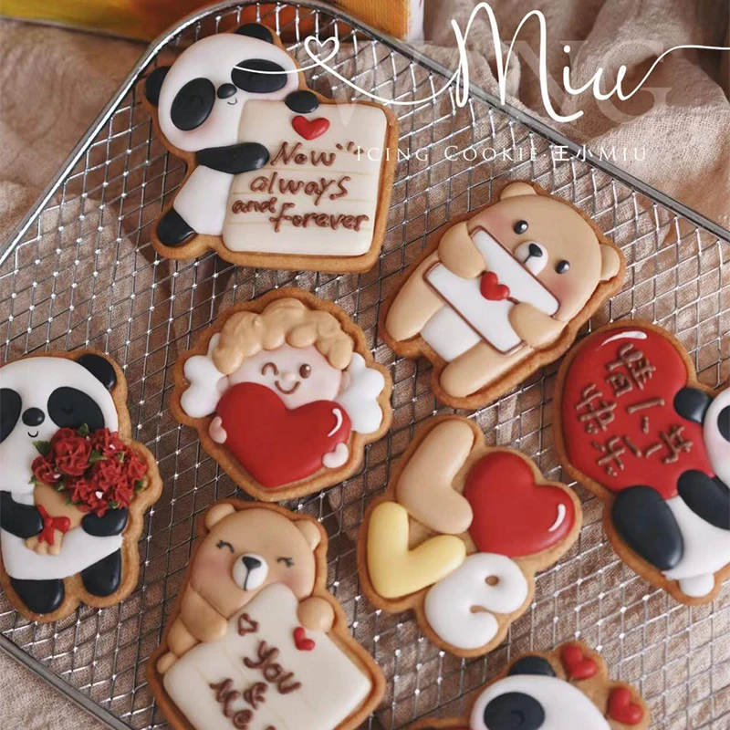 Valentine\'s Day Cookie Mold Panda Bear Cupid Angel Frosting Cookie Cutter Cartoon 3D Home DIY Pastry And Bakery Accessories