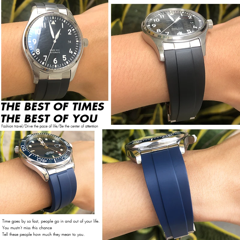 Bracelet de montre en caoutchouc à extrémité métallique, bracelet de montre en silicone sport, étanche, bleu, adapté pour Omega Seam84300, IWC Pilot Mark Xfinanc18, 20mm