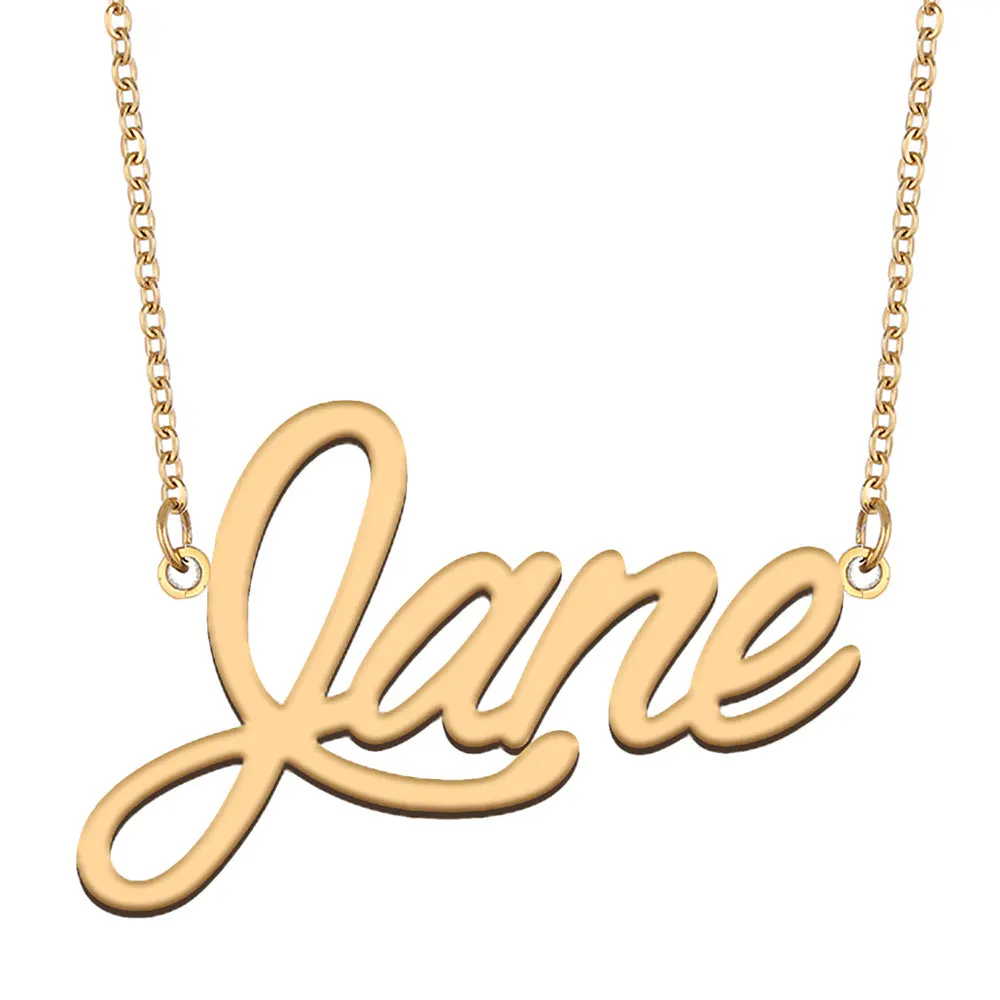 

Jane Name Necklace for Women Personalized Stainless Steel Jewelry Gold color Nameplate Pendant Femme Mothers Girlfriend Gift