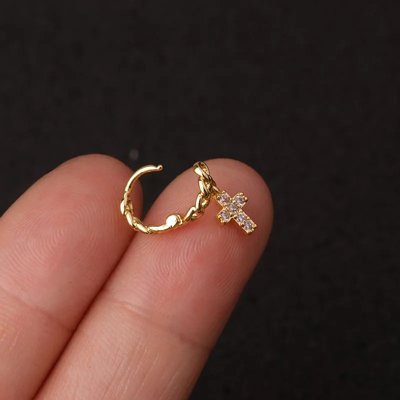 1 PCS Mix Cute Mini 5 mm Circles Copper Ear Cartilage Hoop Gold Color Zircon Cross Flower Heart Ear Clip Cuff Earring Jewelry