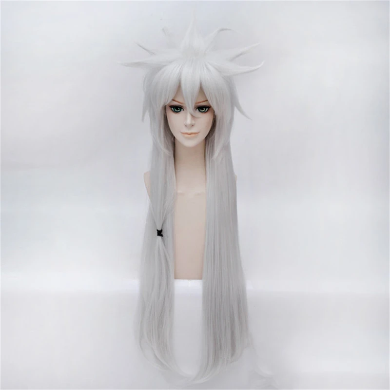 Anime Jiraiya Long Silver Ponytail Heat Resistant Sythentic Hair Cosplay Costume Wigs + Wig Cap