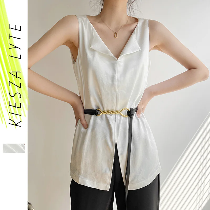 

Summer T Shirts Basic V Neck Sleeveless Satin Camis New Fashion Sexy Femme Loose Tank Top 2024 Women's Clothing