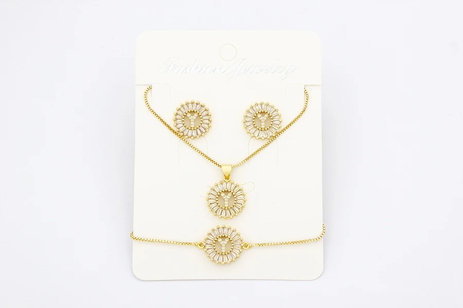 Nidin Heißer 26 Buchstaben Schmuck Sets Halskette + Ohrringe + Armband Für Frauen Initial Alphabet Charme Kupfer Zirkon Party hochzeit Geschenk – Detail 8
