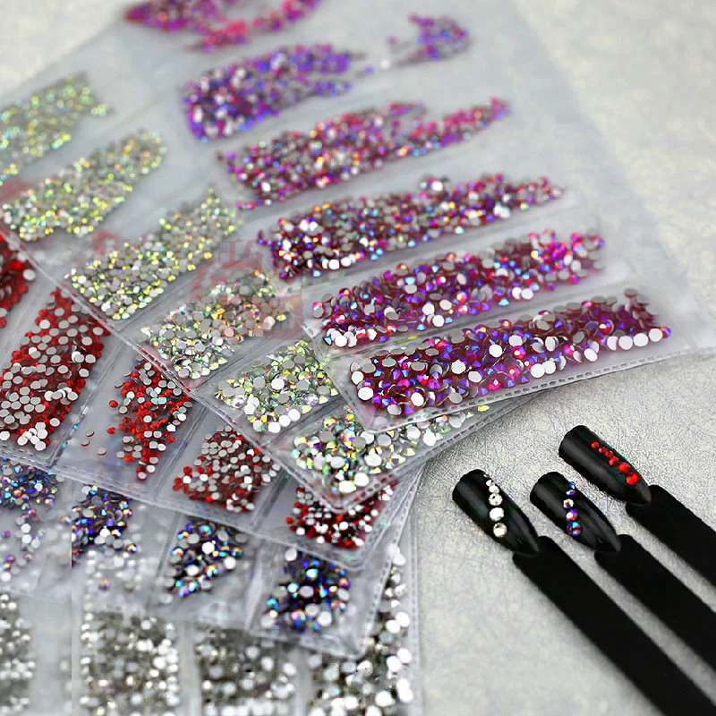 Mixed SS4 SS6 SS8 SS10 SS12 Nailart Crystal Glass Nail Stones Crystal Flatback Stone Non Hotfix  DIY Nail Accessories Clothes