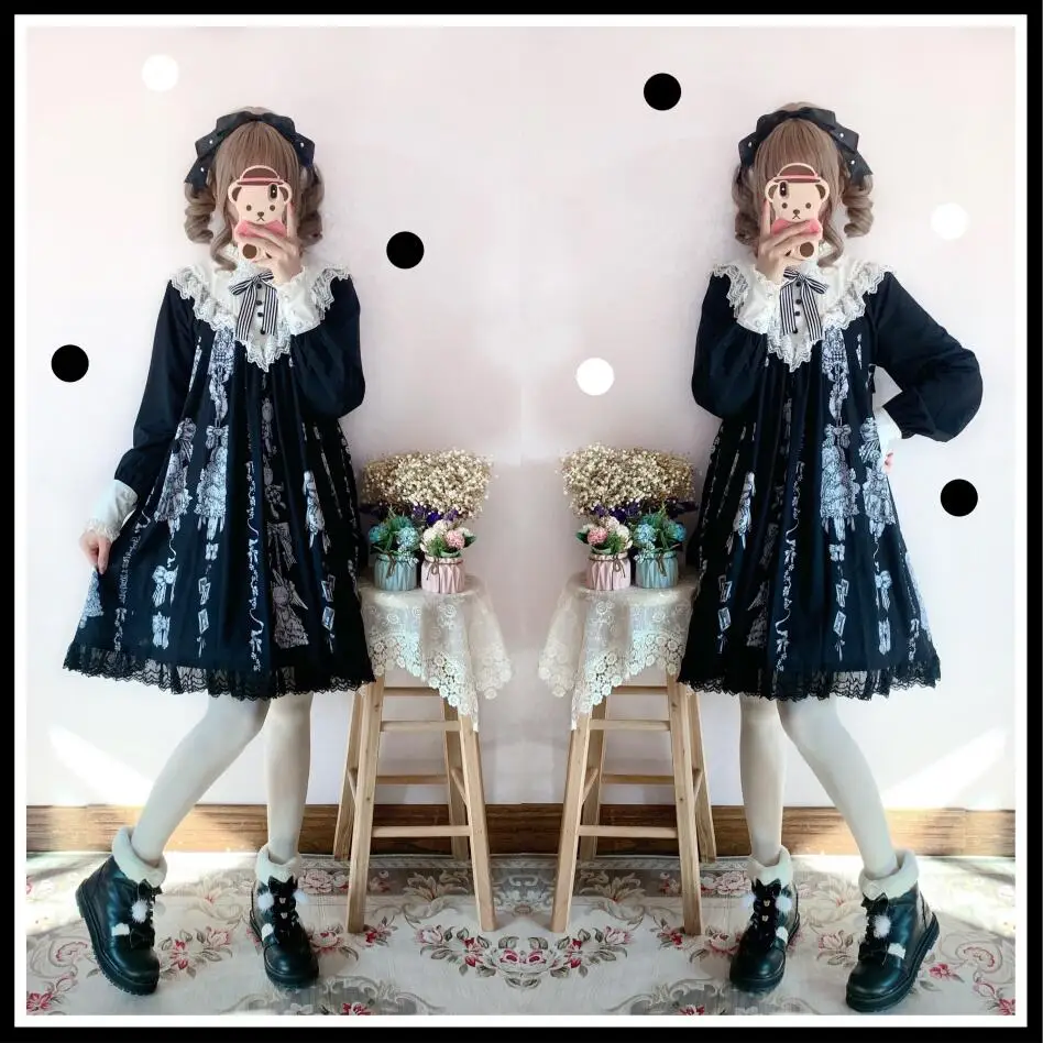 Winter Kawaii Girl Sweet Lolita Boots Vintage Round Head Plush Cashmere Warm Women Shoes Cute Bowknot Snow Boots