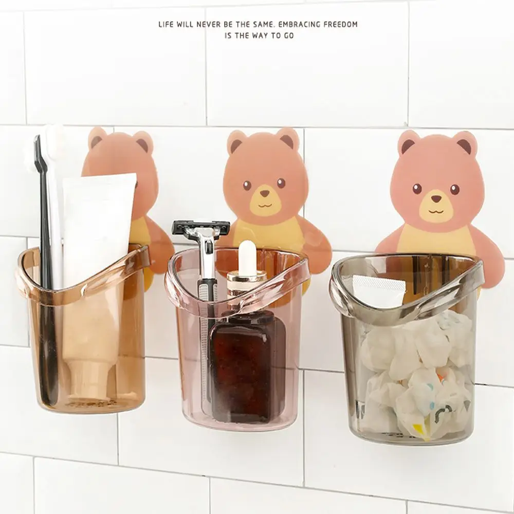 1Pc Bear Shaped Toothbrush Holder Bathroom Cartoon Toothbrush Toothpaste Wall Suction Holder Rack Container Organizer Animal