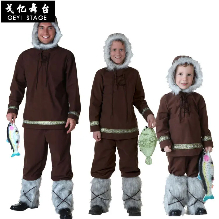 Cos Eskimo Costume Halloween children's day stage performance Arctic Aboriginal costume parent-child Costume