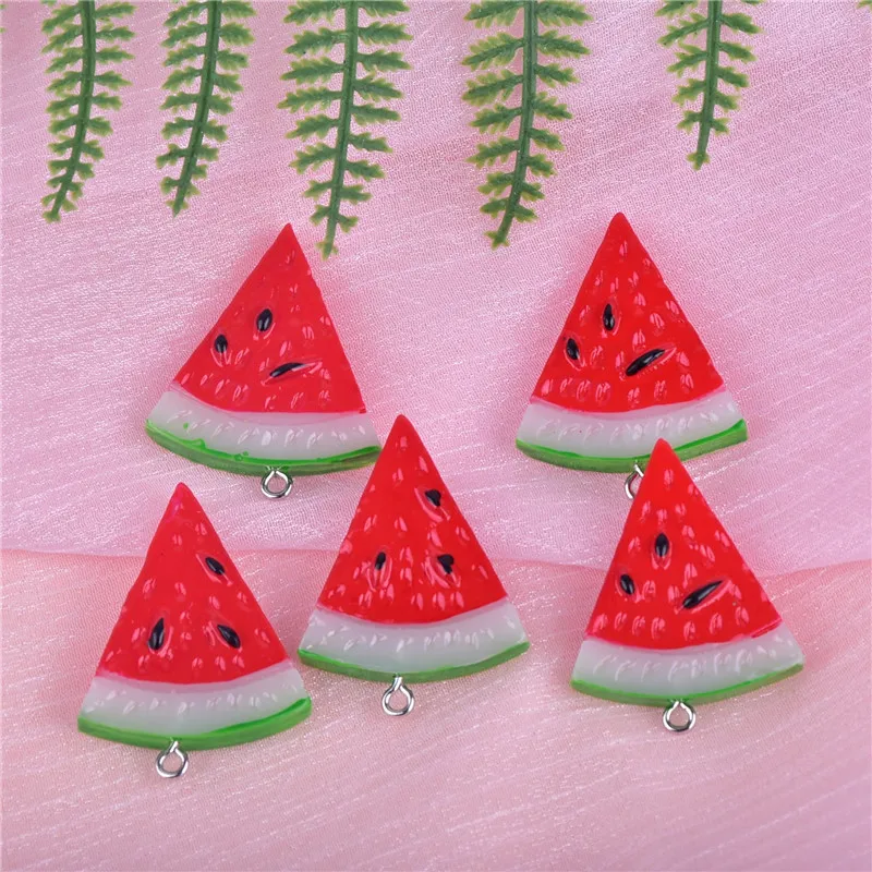 10pcs/pack  28x14mm Fruit Watermelon Resin Charms for Earring Keychain Necklace Pendant Jewlery Findings DIY Phone Charms