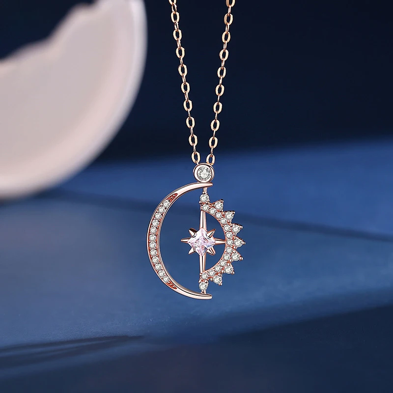 925 Sterling Silver Sun Moon Star Necklace Female Creative Geometric Pendant Korean Clavicle Chain For Women