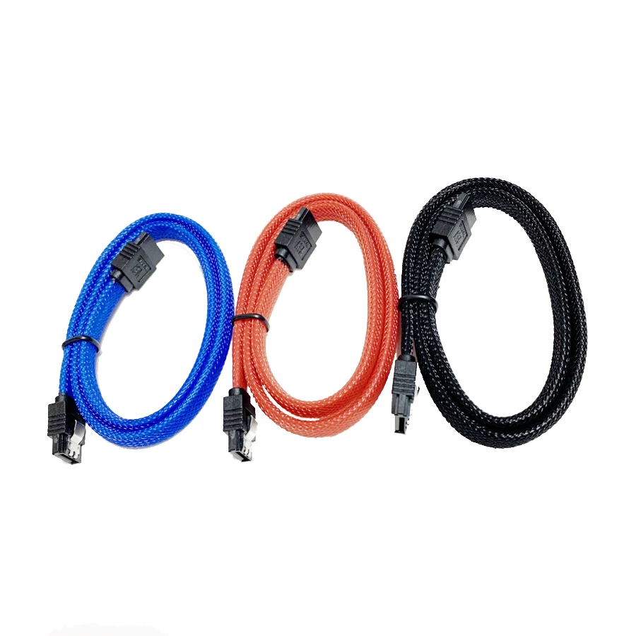 3pack 18inch Red SATA 3.0 III SATA3 7pin Data Cable 6Gb/s SSD Cables HDD Hard Disk Data Cord with Nylon Sleeved Premium Version