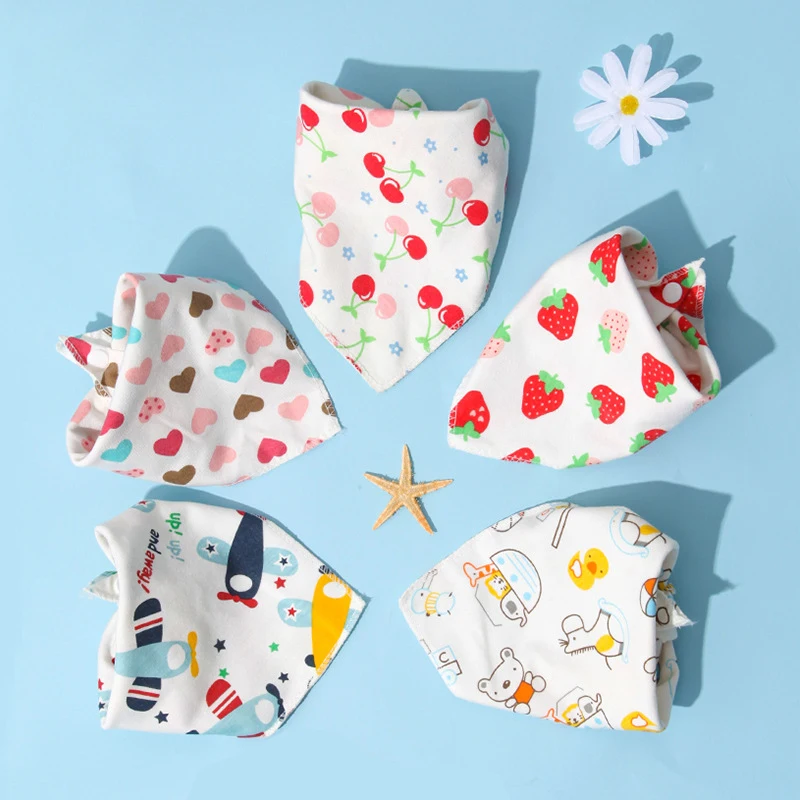 Baby Bibs Triangle Double Cotton Bibs 3 pieces/bag Cartoon Print Snap Button Soft Triangle Towel Feeding Drool Bibs