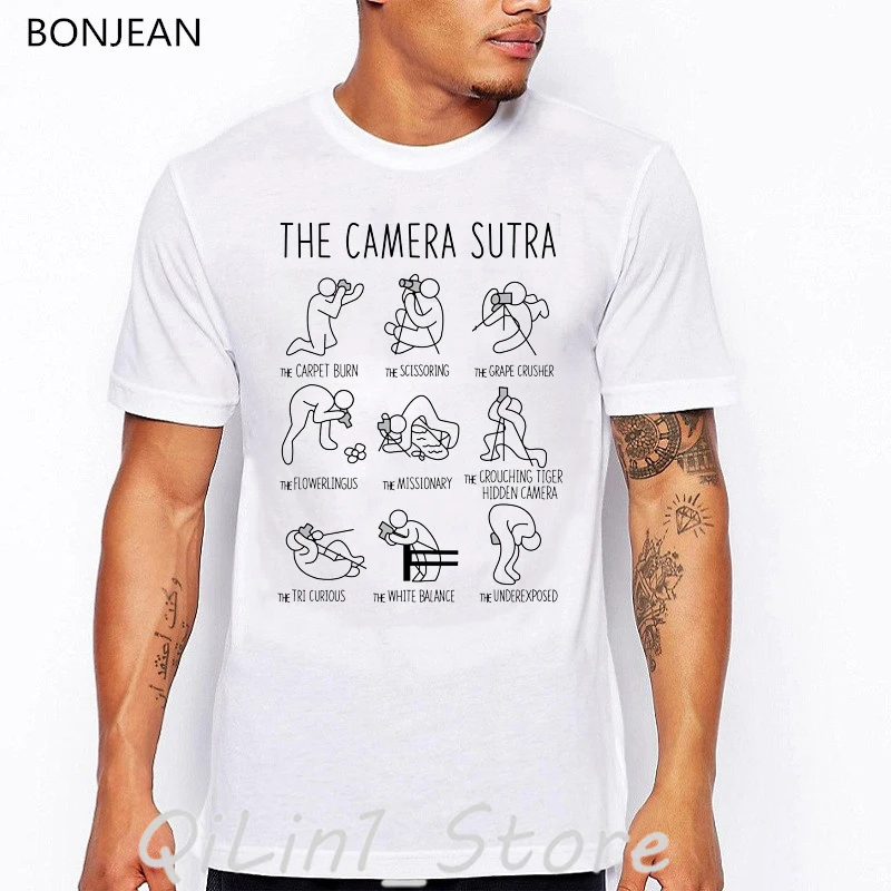 Camera Sutra Print Men’S Funny T Shirts Summer Top Hip Hop T-Shirt Brand Man Clothes Basic Tshirt Camisas Hombre Tees Male Shirt