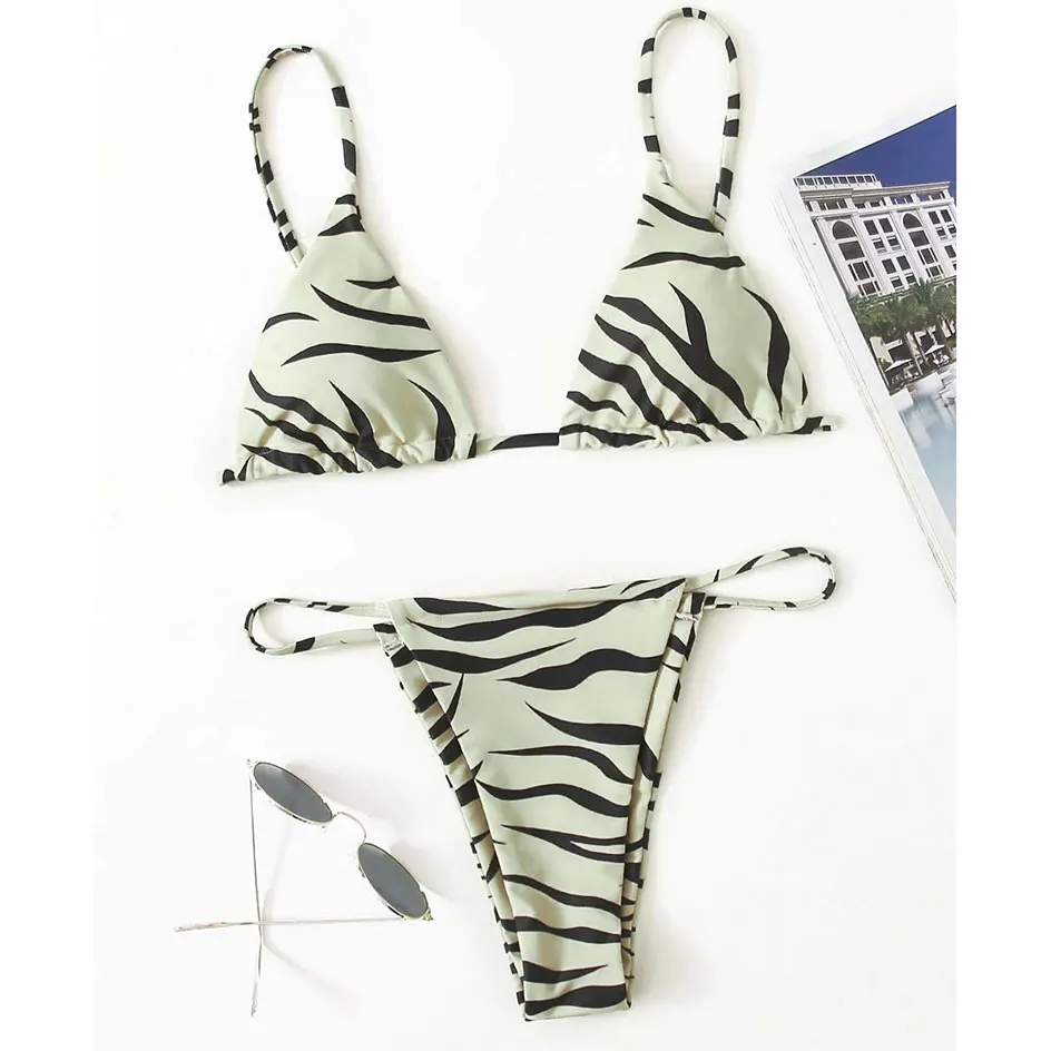 Sexy Zebra Bikini 2024 kobieta kostium kąpielowy damski stroje kąpielowe damskie Mini stringi zestaw Bikini letnie stroje plażowe do pływania