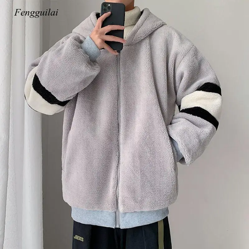 Inverno masculino 2021 novos cordeiros lã engrossado solto casaco quente homem streetwear roupas coreanas