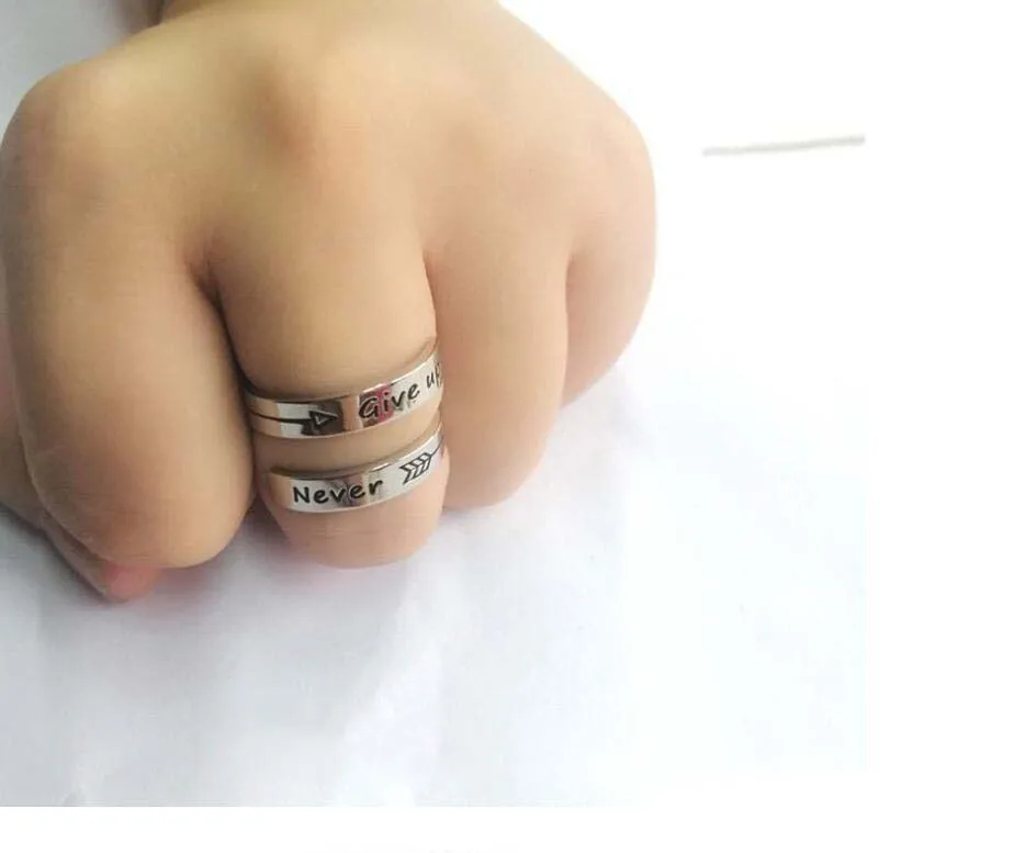 50 pcs minimum order quantity Popular Titanium Steel Jewelry Engraving &Never Give up & Double Titanium Steel Ring