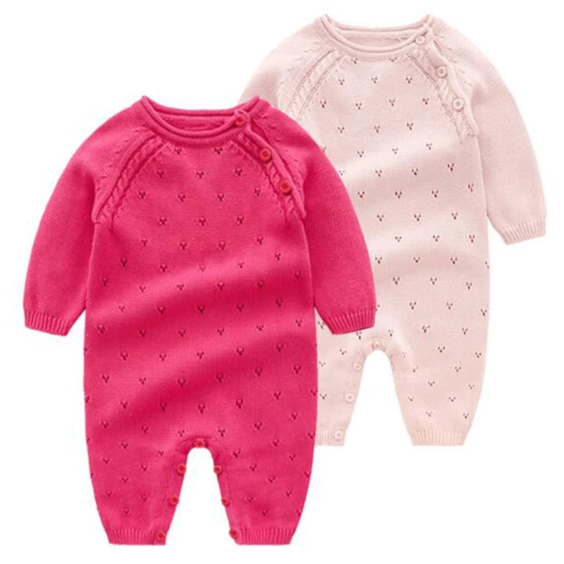 2023 Baby Knitted Rompers Pure Cotton Babies Clothing Newborn Baby Girls Knitting Princess Long Sleeves Autumn Jumpsuit Knitwear