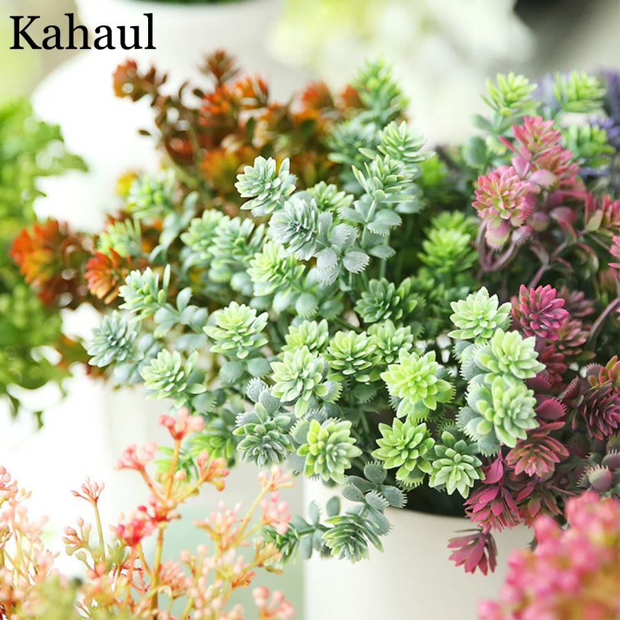 Plastic Flowers Artificial Bouquet for Home Decoration Outdoor Garden Wedding Bush Decor Eucalyptus Succulents Fake Flower Plant