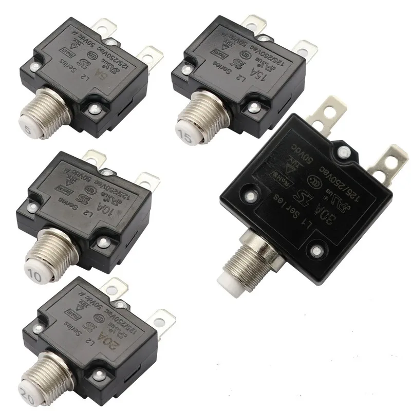 50VDC/ AC125-250V Circuit Breaker Overload Switch Over Current Protector 5A 10A 15A 20A 30A overload switch For Car Yacht Boat