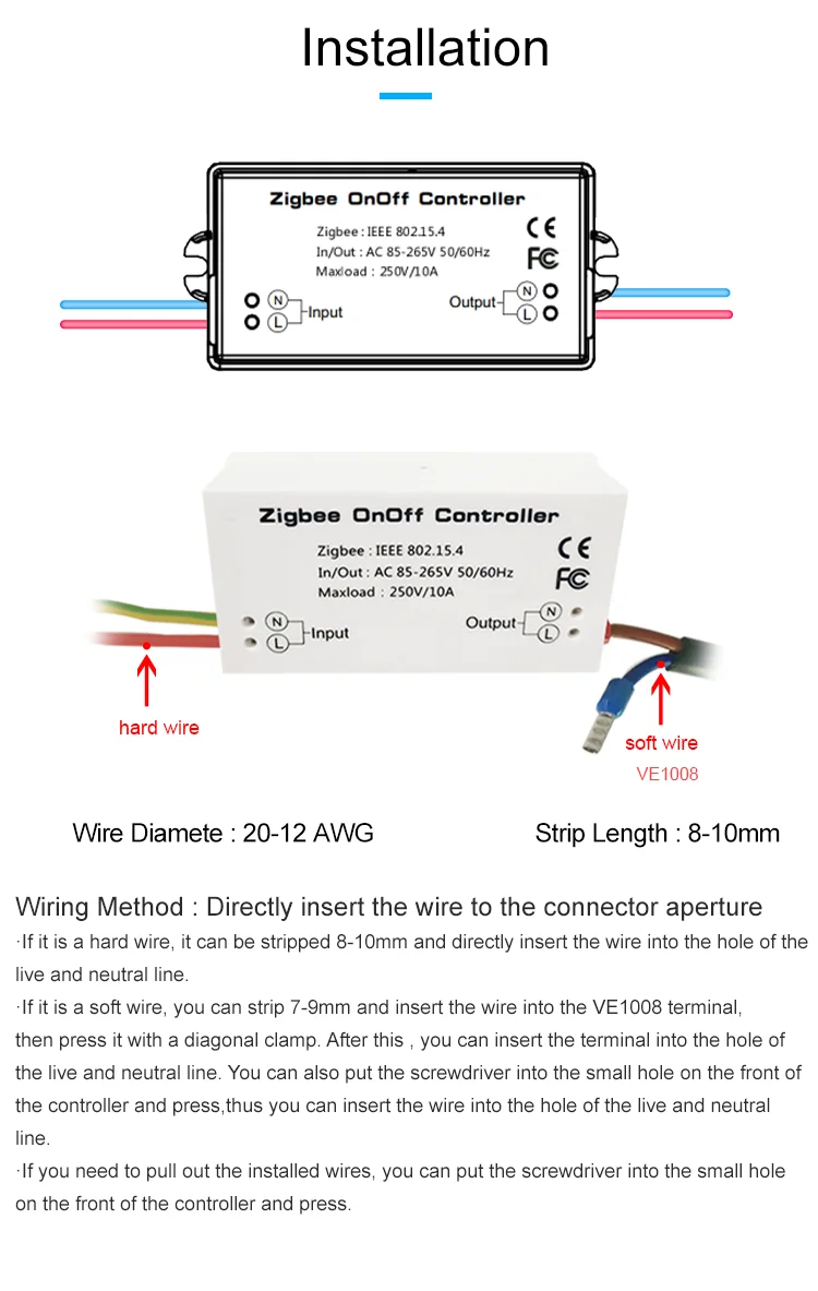 El controlador de interruptor de encendido y apagado inteligente ZigBee funciona con Echo Plus, SmartThings Hub,Tuya, eWeLink, Hue, zigbee2mqtt,Smart ZigBee Gateway