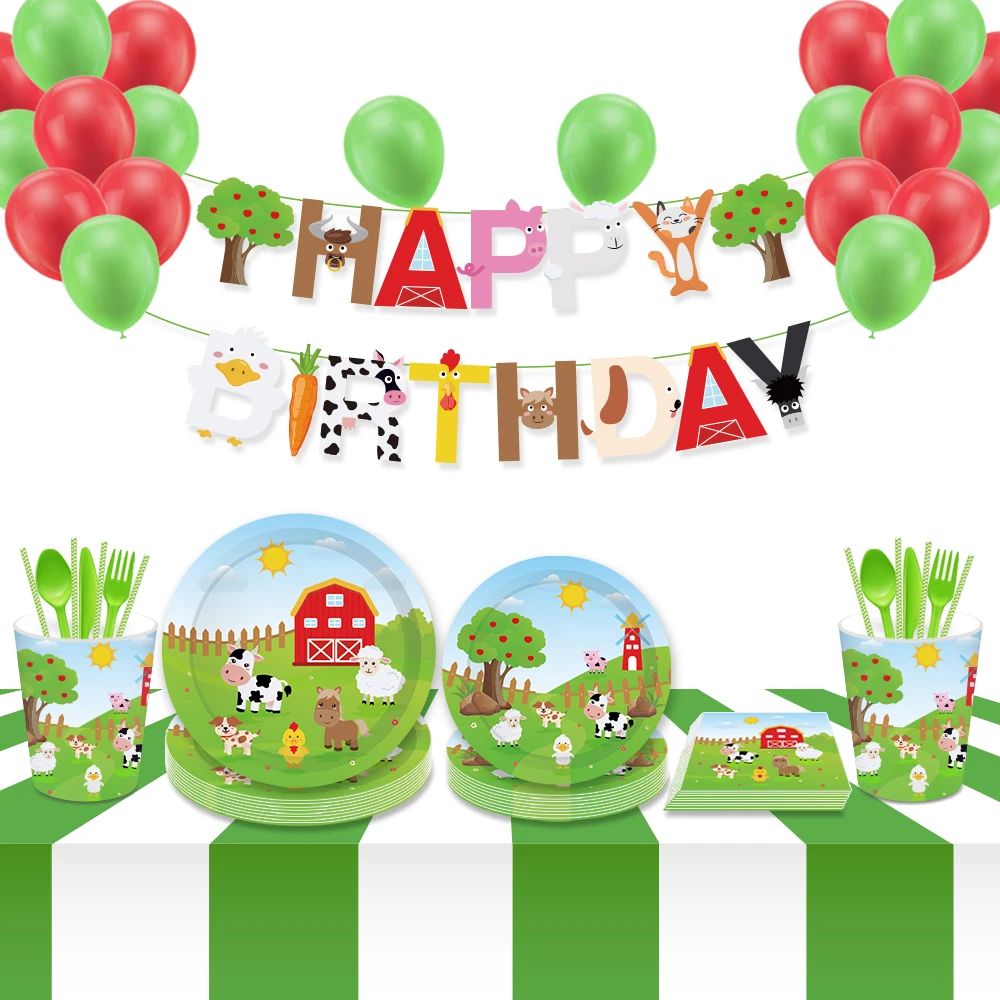 Boerderij Koe Dier Thema Verjaardagsfeestje Decor Wegwerp Servies Cartoon Party Ballon Vlaggen Baby Shower Versieren Feestartikelen