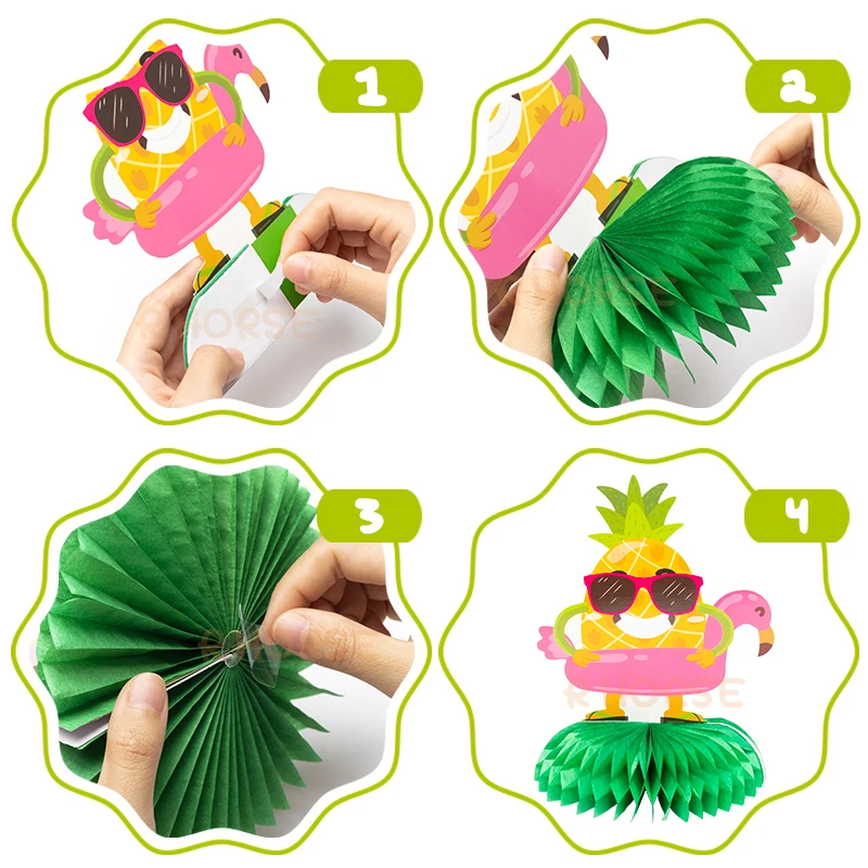 12ชิ้น/เซ็ต Hawaiian Luau Honeycomb Centerpieces ตาราง Topper Party Supplies มะพร้าวสับปะรด Flamingo วันเกิดสำหรับเด็ก