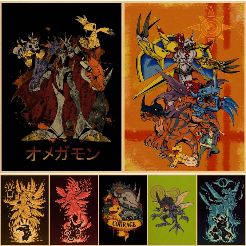 Digimon Classic Japanese Anime Wall Art Painting Print Kraft Paper Poster Home Cartoon Decoration Decorative Posters