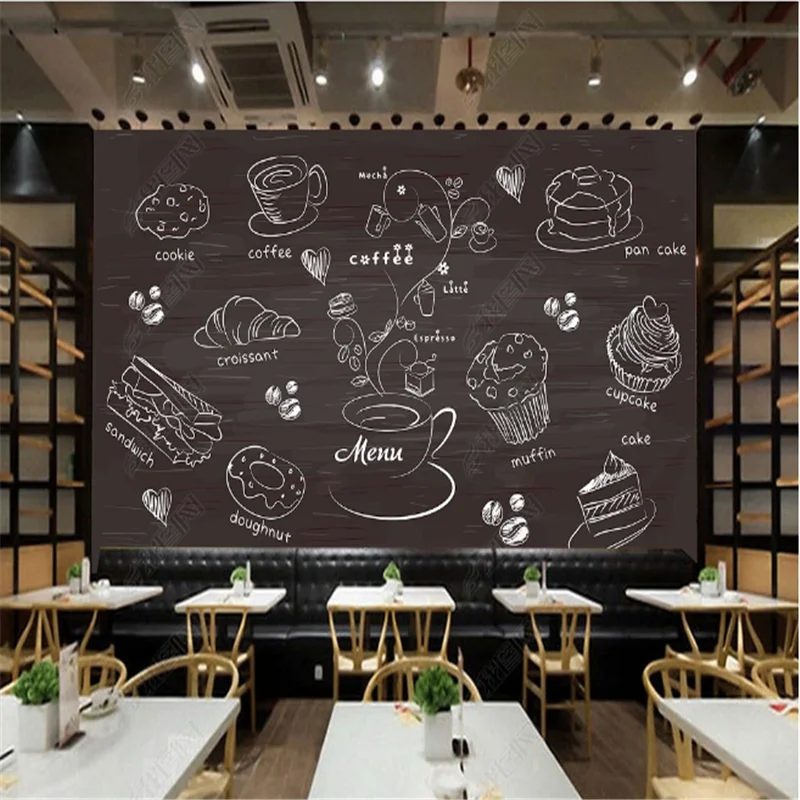 

Blackboard Hand Drawn Cafe Theme Wallpapers Industrial Decor Restaurant Tooling Background Wall Paper Mural Papel De Parede 3d