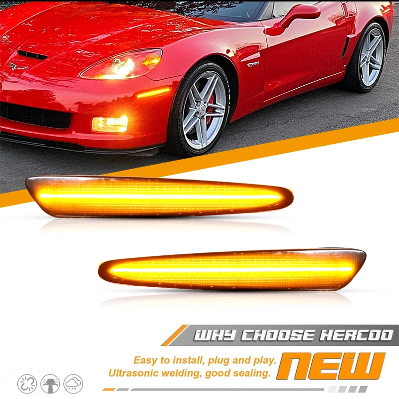 Car Front Rear Bumper Side Marker Turn Signal Lighting Yellow Red LED For Chevrolet Corvette C6 2005-2013 Smoked Accessories