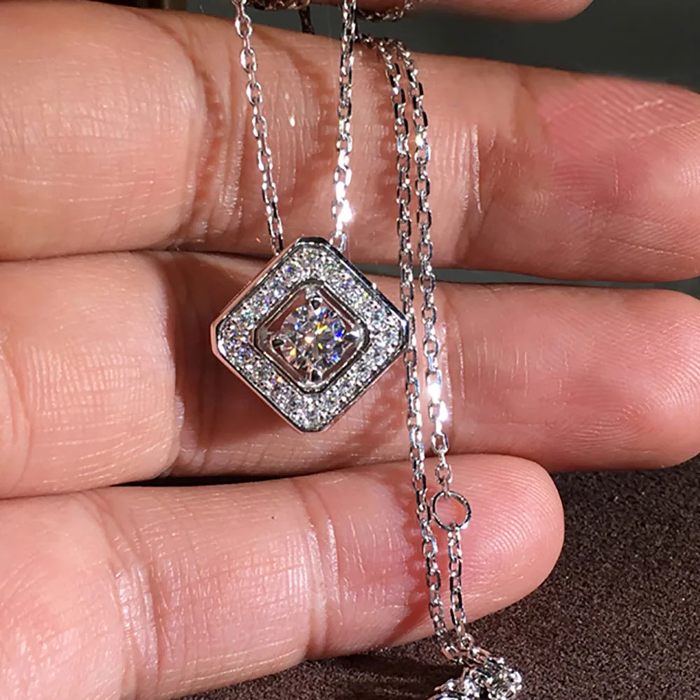 Custom Solid 18K White Gold Women Pendants Necklaces Moissanite Diamond 1 2 3 4 5 Carat Round Square Rhombus Wedding Engagement