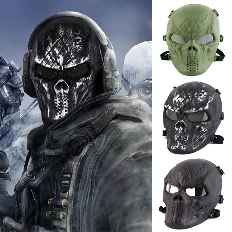 Outdoor Full Face Mask Skull Styled Airsoft Mask with Eye Lens In Stock