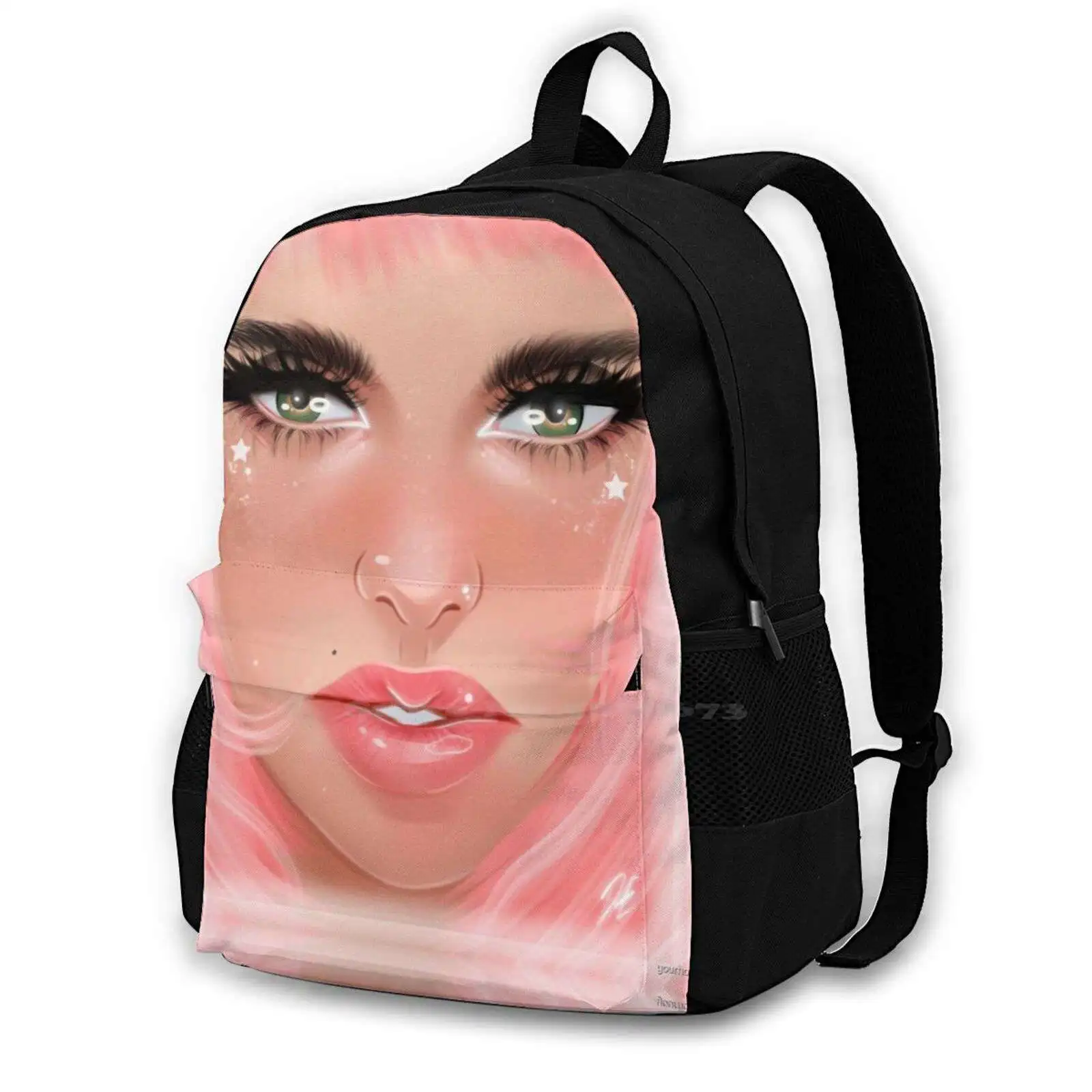 Pink Hair 2 Pattern Design Bagpack School Bags Juliet